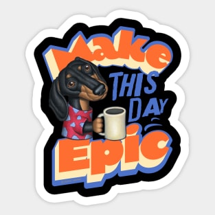 funny morning cute doxie with morning coffee dachshund Sticker